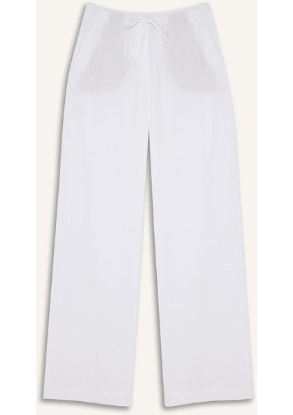 Wide Leg Çift Cepli Yüksek Bel Geniş Paça Beyaz Palazzo Pantolon F2662AX25SM