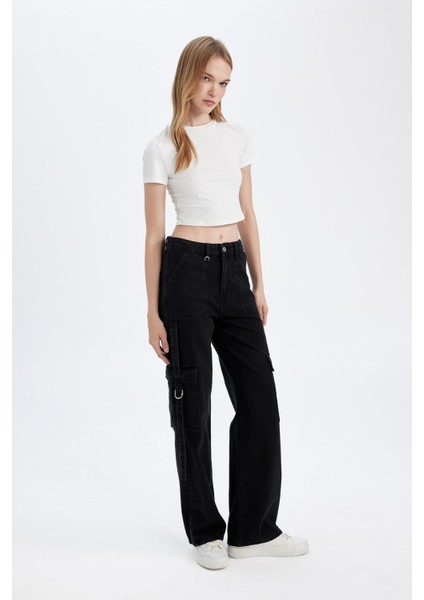 Wide Leg Kargo Yüksek Bel Uzun Jean Pantolon D4320AX24AU fiyatları
