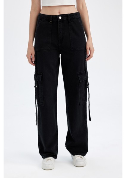 Wide Leg Kargo Yüksek Bel Uzun Jean Pantolon D4320AX24AU fırsatları