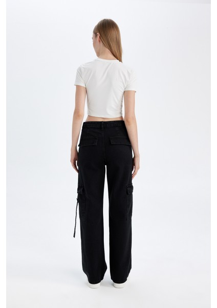Wide Leg Kargo Yüksek Bel Uzun Jean Pantolon D4320AX24AU