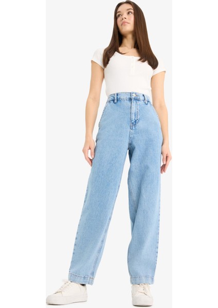 Carrot Fit Beli Lastikli Bilek Boy Jean Yıkamalı Pantolon E1686AX25SM