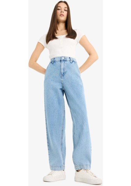 Carrot Fit Beli Lastikli Bilek Boy Jean Yıkamalı Pantolon E1686AX25SM modelleri