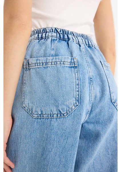 Carrot Fit Beli Lastikli Bilek Boy Jean Yıkamalı Pantolon E1686AX25SM