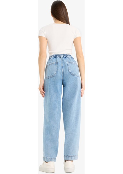 Carrot Fit Beli Lastikli Bilek Boy Jean Yıkamalı Pantolon E1686AX25SM