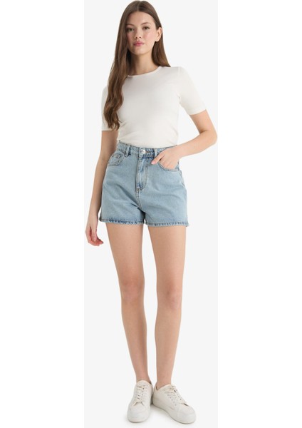 Mom Fit Yüksek Bel Crop Fit Jean Şort