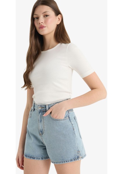 Mom Fit Yüksek Bel Crop Fit Jean Şort modelleri