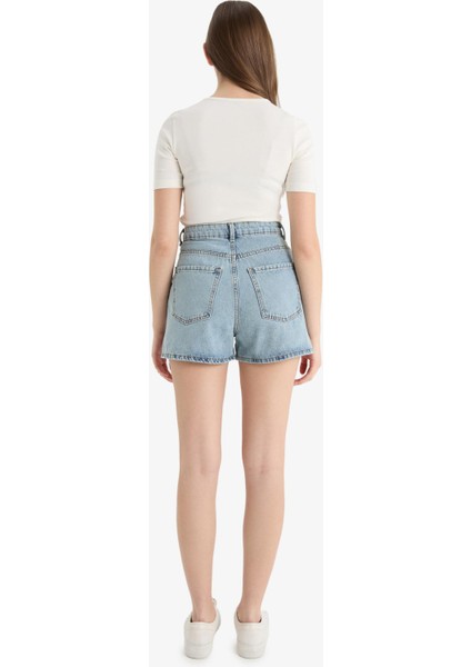 Mom Fit Yüksek Bel Crop Fit Jean Şort