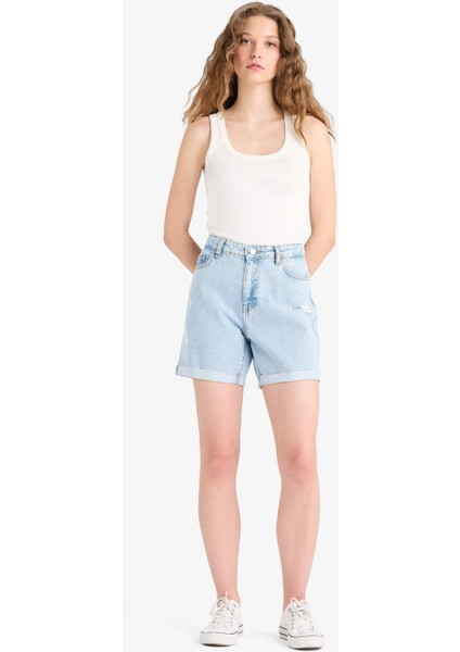 Boyfriend Yüksek Bel Yıkamalı Duble Paça Jean Şort fiyatları