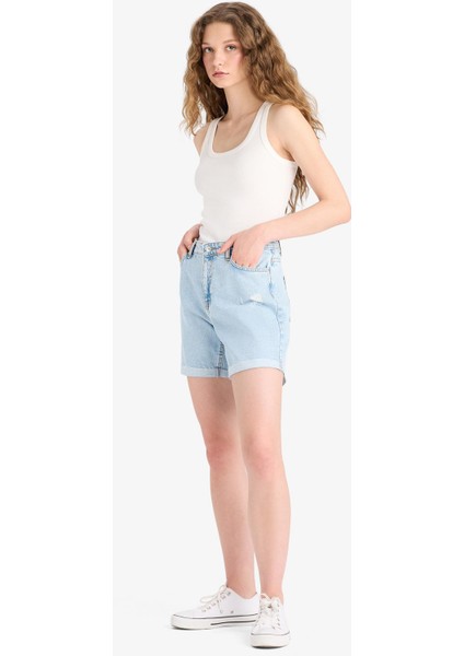 Boyfriend Yüksek Bel Yıkamalı Duble Paça Jean Şort modelleri