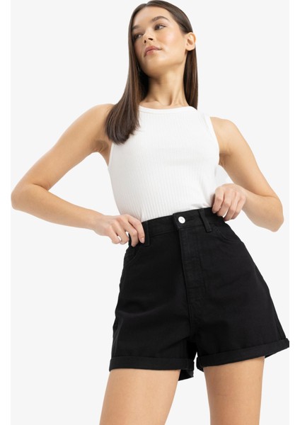 Mom Fit Yüksek Bel Duble Paça Jean Şort modelleri