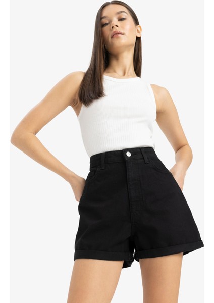 Mom Fit Yüksek Bel Duble Paça Jean Şort fırsatları