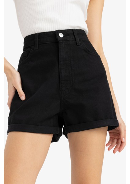 Mom Fit Yüksek Bel Duble Paça Jean Şort