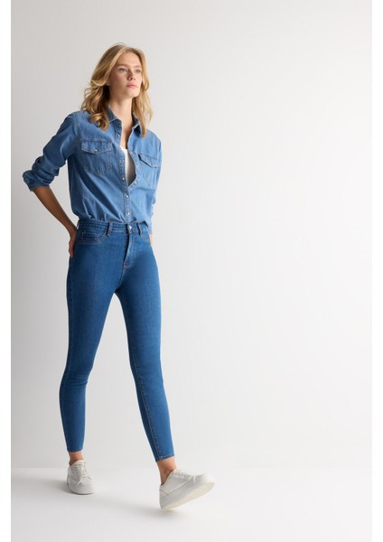 Jegging Yüksek Bel Bilek Boy Dar Paça Basic Düz Jean Pantolon B7498AX24AU fiyatları