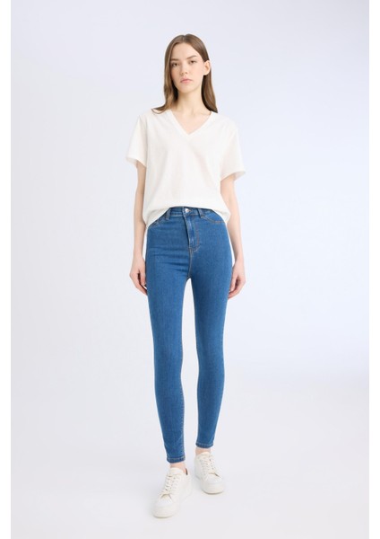 Jegging Yüksek Bel Bilek Boy Dar Paça Basic Düz Jean Pantolon B7498AX24AU fırsatları