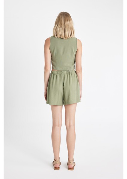 Regular Fit Normal Bel Keten Karışımlı Şort D0967AX24HS