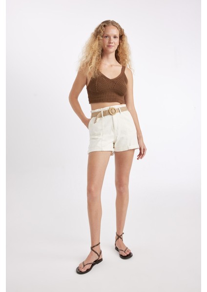 Paperbag Yüksek Bel Katlamalı Paça Jean Şort B8128AX24HS fiyatları