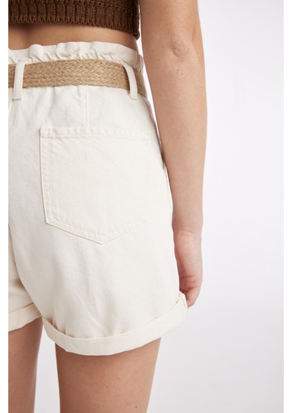 Paperbag Yüksek Bel Katlamalı Paça Jean Şort B8128AX24HS