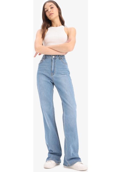 Slim Flare Yüksek Bel Düz Paça Uzun Jean Pantolon D7974AX25SP