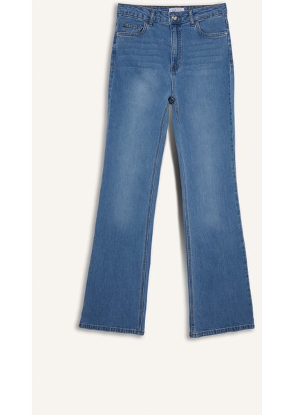 Slim Flare Yüksek Bel Düz Paça Uzun Jean Pantolon D7974AX25SP