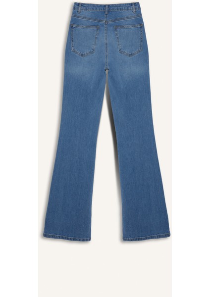 Slim Flare Yüksek Bel Düz Paça Uzun Jean Pantolon D7974AX25SP