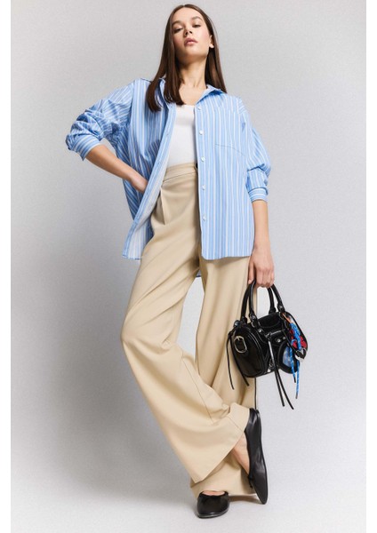 Wide Leg Kumaş Palazzo Pantolon Fermuarlı Normal Bel Standart Boy Geniş Bol Paça E7275AX25SP