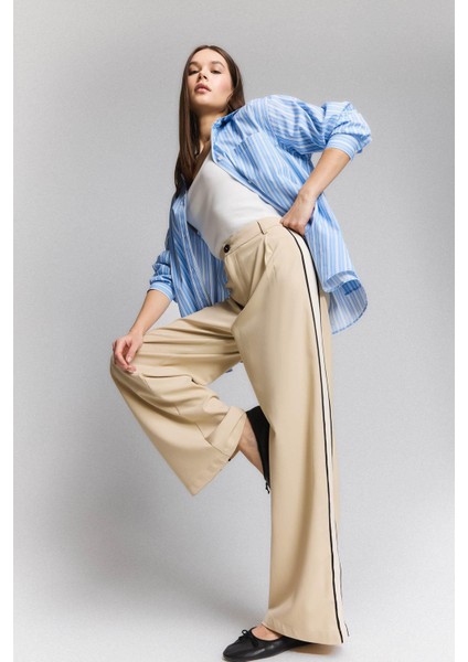 Wide Leg Kumaş Palazzo Pantolon Fermuarlı Normal Bel Standart Boy Geniş Bol Paça E7275AX25SP fiyatları
