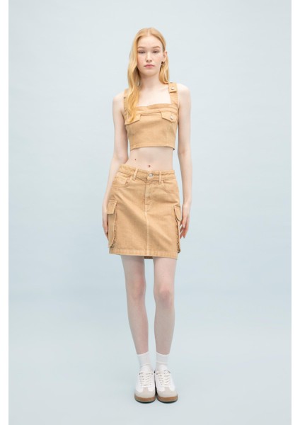 Coool Kargo Fit Gabardin Yıkamalı Soluk Efektli Mini Etek C4456AX24SP