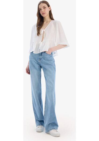 Straight Wide Yüksek Bel Uzun Jean Yıkamalı Pantolon E3190AX25SP