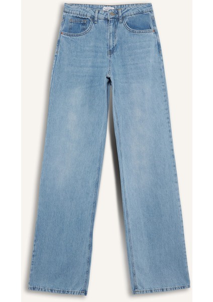 Straight Wide Yüksek Bel Uzun Jean Yıkamalı Pantolon E3190AX25SP