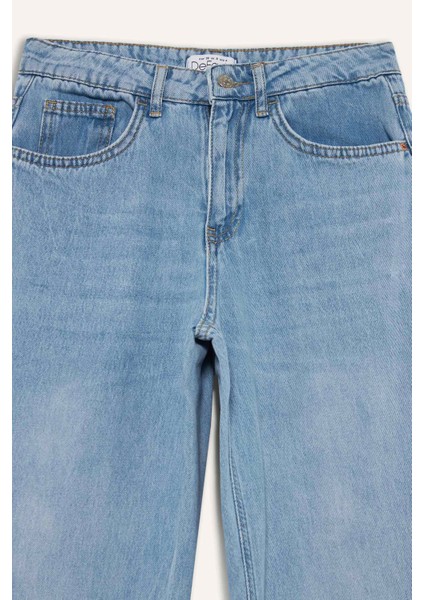 Straight Wide Yüksek Bel Uzun Jean Yıkamalı Pantolon E3190AX25SP