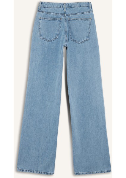 Straight Wide Yüksek Bel Uzun Jean Yıkamalı Pantolon E3190AX25SP