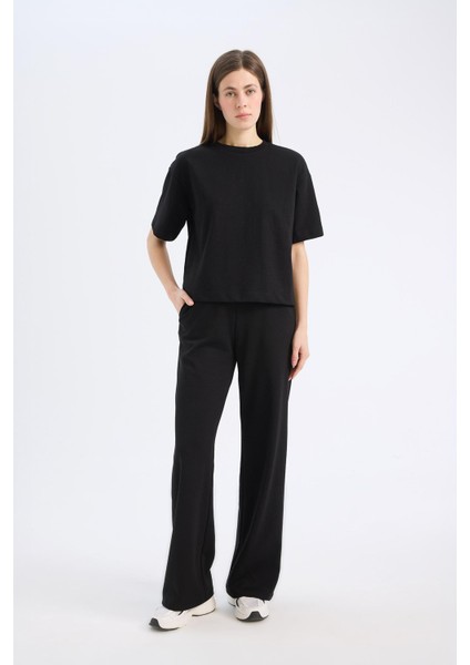 Wide Leg Geniş Paça Eşofman Altı Beli Lastikli Cepli Basic Düz modelleri