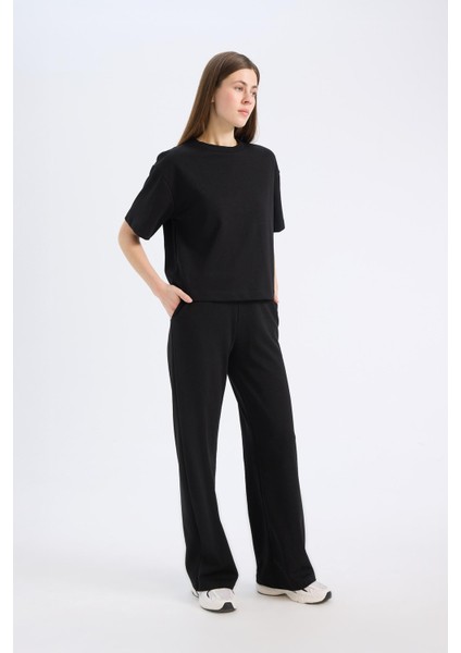 Wide Leg Geniş Paça Eşofman Altı Beli Lastikli Cepli Basic Düz fırsatları