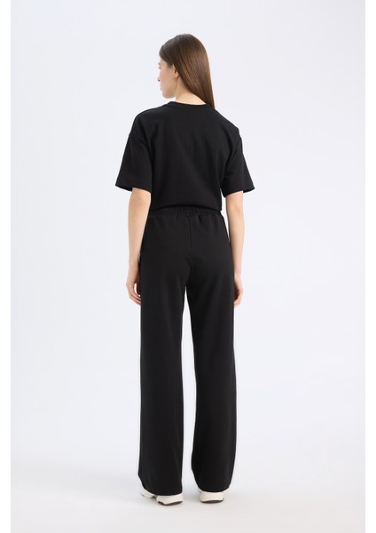 Wide Leg Geniş Paça Eşofman Altı Beli Lastikli Cepli Basic Düz