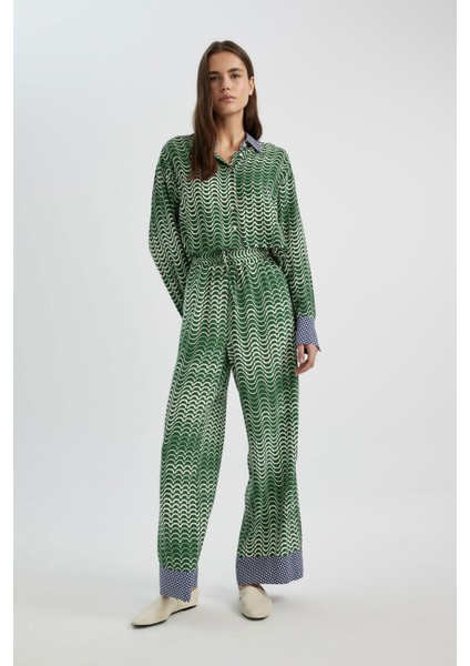 Wide Leg Maroken Kumaş Pantolon Geniş Bol Paça Desenli Yüksek Bel Uzun Boy C6194AX24SM fiyatları