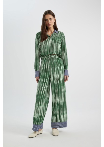 Wide Leg Maroken Kumaş Pantolon Geniş Bol Paça Desenli Yüksek Bel Uzun Boy C6194AX24SM modelleri