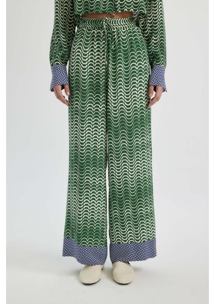 Wide Leg Maroken Kumaş Pantolon Geniş Bol Paça Desenli Yüksek Bel Uzun Boy C6194AX24SM fırsatları