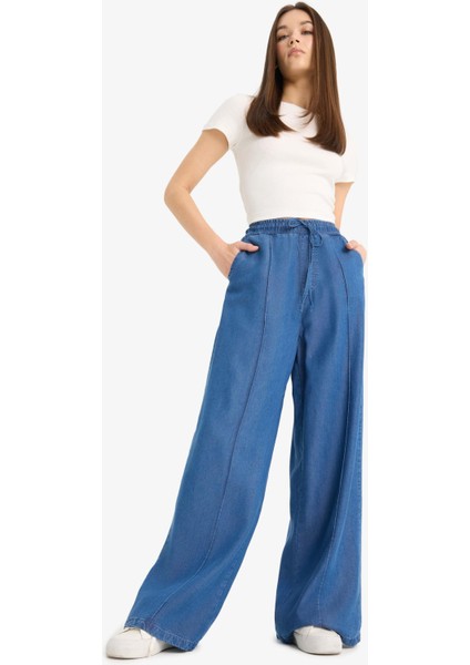 Pull On Wide Leg Yüksek Bel Uzun Tensel Yıkamalı Pantolon D8243AX25SM fiyatları