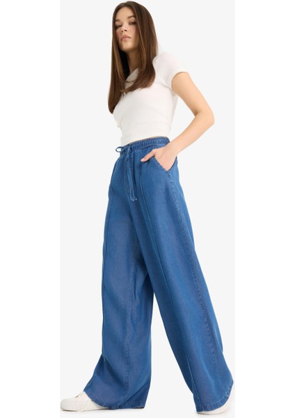 Pull On Wide Leg Yüksek Bel Uzun Tensel Yıkamalı Pantolon D8243AX25SM modelleri