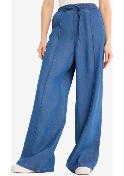 Pull On Wide Leg Yüksek Bel Uzun Tensel Yıkamalı Pantolon D8243AX25SM fırsatları