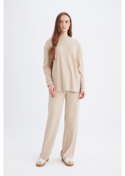 Regular Beli Lastikli Basic Düz Fit Fitilli Kaşkorse Geniş Paça Pantolon D7437AX24WN indirimleri