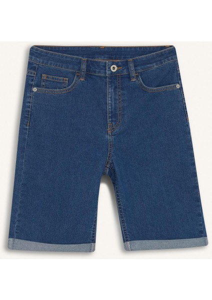 Normal Bel Katlamalı Paça Jean Bermuda Şort A1958AX25SM