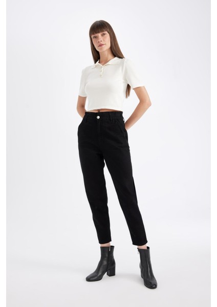 Paperbag Gabardin Kumaş Pantolon Yüksek Bel Cepli Basic Düz Standart Paça S2790AZ24WN