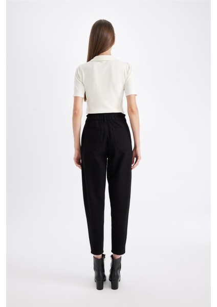 Paperbag Gabardin Kumaş Pantolon Yüksek Bel Cepli Basic Düz Standart Paça S2790AZ24WN