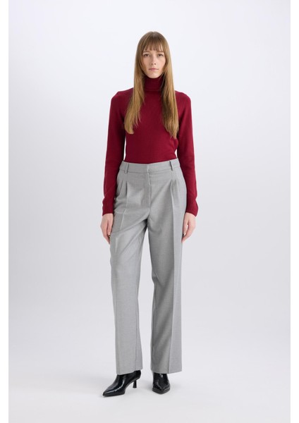 Wide Leg Flanel Kışlık Pantolon Yüksek Bel Geniş Düz Paça Pensli E6127AX24WN