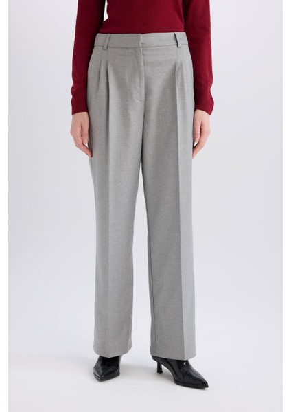 Wide Leg Flanel Kışlık Pantolon Yüksek Bel Geniş Düz Paça Pensli E6127AX24WN fırsatları