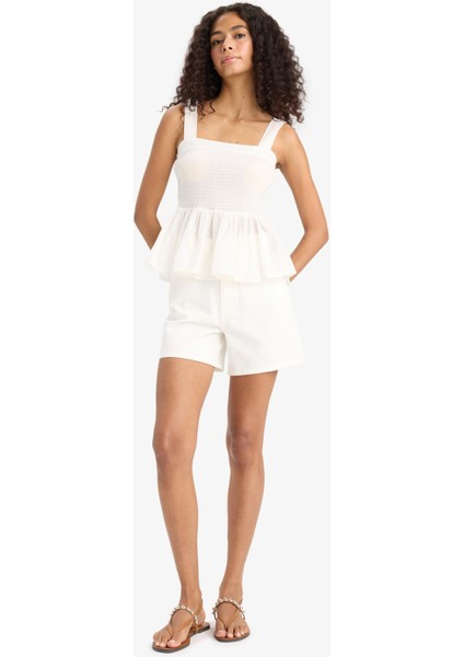 Cepli Beyaz Gabardin Şort F7018AX25SM