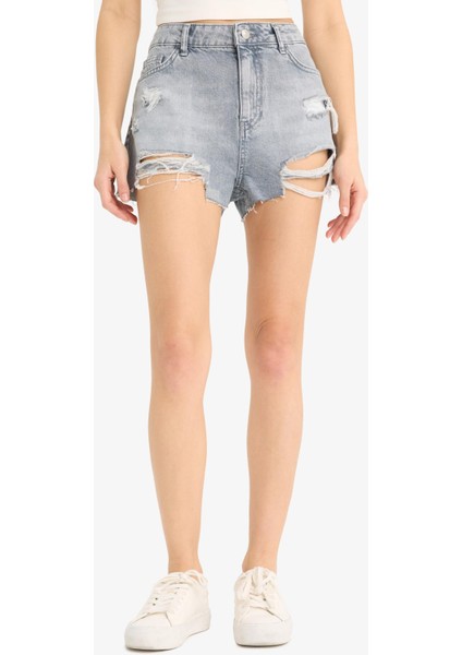 Yüksek Bel Paça Ucu Kesik Jean Şort fırsatları