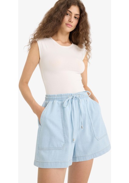 Yüksek Bel Yumuşak Jean Şort E0957AX25SM fırsatları