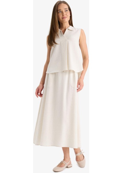 Regular Fit Kargo Cepli Keten Karışımlı Midi Etek F0992AX25HS fiyatları